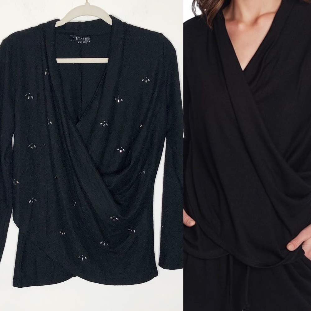 1. STATE Black Faux Wrap Sweater. Size S